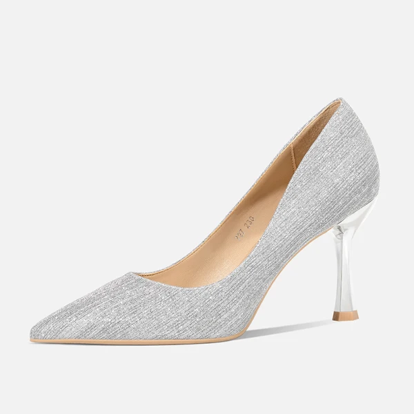 Charming Champagne Glitter Sequins Evening Party Pumps 2021 Leather 8 cm Stiletto Heels High Heels Pointed Toe Pumps