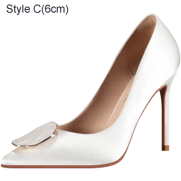 Élégant Blanche Soirée Satin Escarpins 2021 10 cm Talons Aiguilles Talons Hauts À Bout Pointu Escarpins