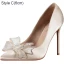 Élégant Champagne Satin Soirée Noeud Faux Diamant Escarpins 2021 10 cm Talons Aiguilles Talons Hauts À Bout Pointu Escarpins