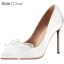 Elegant White Evening Party Satin Pearl Bow Pumps 2021 10 cm Stiletto Heels High Heels Pointed Toe Pumps