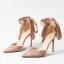 Sexy Champagne Soirée Satin Sandales Femme 2021 Bride Cheville Noeud 10 cm Talons Aiguilles Talons Hauts À Bout Pointu Sandales