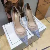 Sparkly Beige Evening Party Rhinestone Pumps 2021 Tulle 9 cm Stiletto Heels High Heels Pointed Toe Pumps