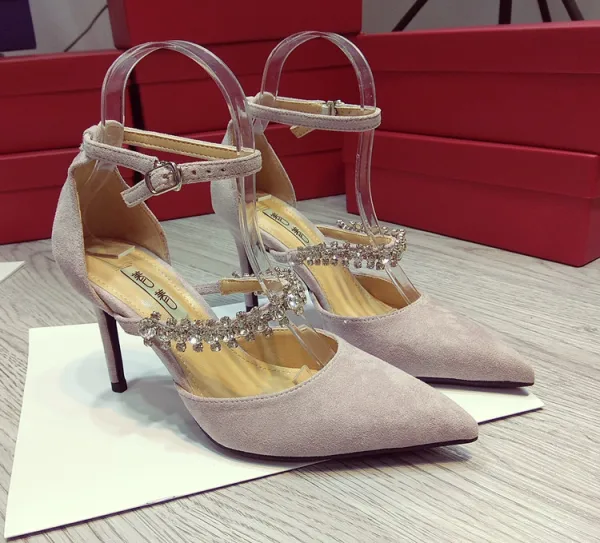 Seksowne Czarne Wieczorowe Rhinestone Sandały Damskie 2021 Z Paskiem 9 cm Szpilki Wysokie Obcasy Szpiczaste Sandały