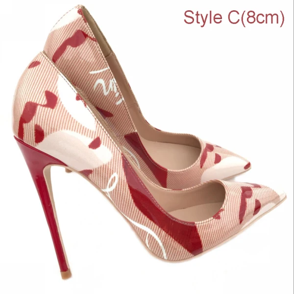 Schöne Multifarben Freizeit Gekritzel Pumps 2021 Lackleder 12 cm Stilettos Spitzschuh Hochhackige