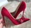 Chic / Beautiful Red Suede Cocktail Party Rhinestone Bow Pumps 2021 10 cm Stiletto Heels Pointed Toe High Heels