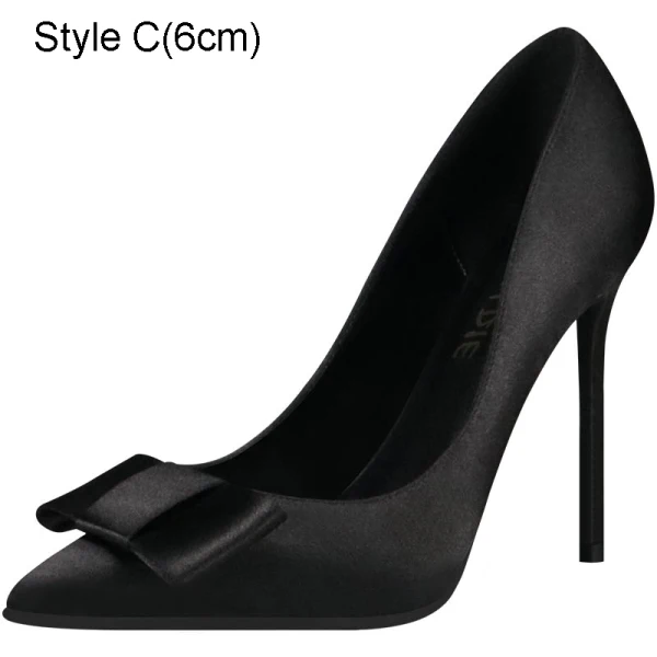 Chic / Beautiful Black Office OL Satin Pumps 2021 Bow 10 cm Stiletto Heels Pointed Toe High Heels
