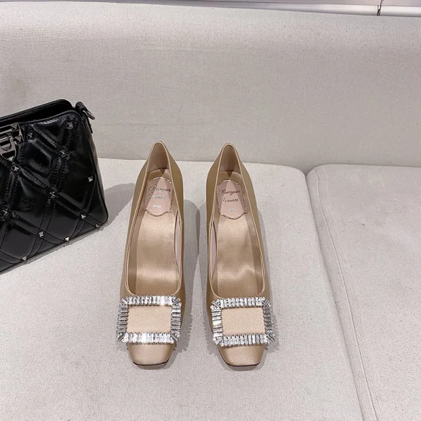 Vintage / Retro Green Silk Satin Prom Rhinestone Pumps 2021 7 cm Stiletto Heels Square Toe High Heels