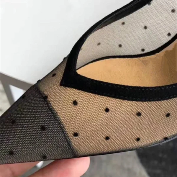 Charming Black Dating See-through Spotted Pumps 2021 Tulle High Heels 6 cm Stiletto Heels Pointed Toe Pumps