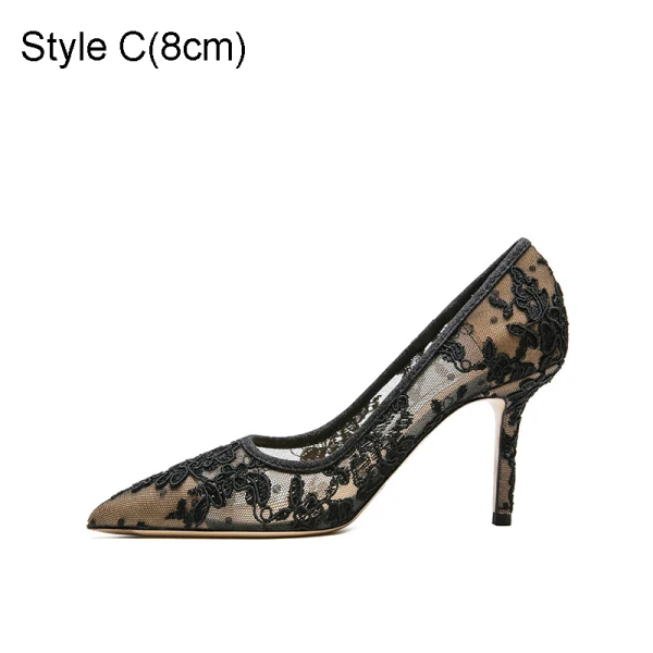 Sexy Black Evening Party See-through Lace Flower Pumps 2021 8 cm Stiletto Heels High Heels Pointed Toe Pumps