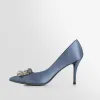 Elegant Sky Blue Cocktail Party Rhinestone Pumps 2021 Leather 8 cm Stiletto Heels Pointed Toe High Heels