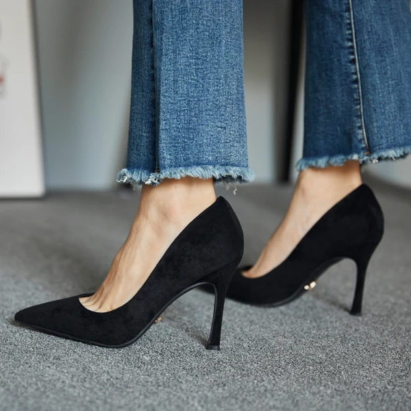 Modest / Simple Burgundy Office OL Suede Pumps 2021 10 cm Stiletto Heels Pointed Toe High Heels