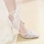 Elegant Ivory See-through Lace Flower Wedding Shoes 2021 Satin 8 cm Stiletto Heels Pointed Toe Wedding High Heels