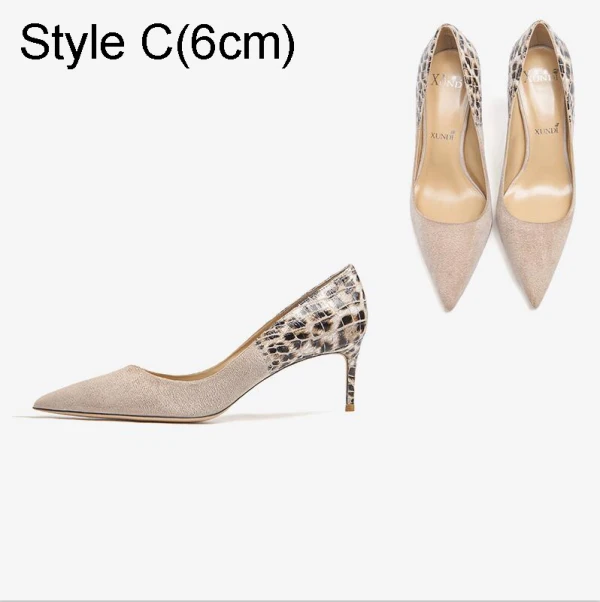 Mode Aprikos / Beige Fest Läder Leopardmönstrad Mocka Pumps 2021 10 cm Stilettklackar Högklackade Spetsiga Pumps