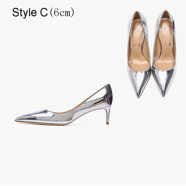 Mode Argenté Cocktail Cuir Escarpins 2021 Cuir Verni 10 cm Talons Aiguilles Talons Hauts À Bout Pointu Escarpins