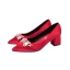 Chinese style Red Satin Rhinestone Wedding Shoes 2021 7 cm Thick Heels Pointed Toe Wedding High Heels Pumps