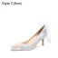 Charmig Glittrande Silver Rhinestone Pärla Brudskor 2021 Rosett Läder 10 cm Stilettklackar Spetsiga Bröllop Högklackade Pumps