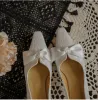 Modest / Simple White Lace Bow Wedding Shoes 2021 Leather 7 cm Stiletto Heels High Heels Pointed Toe Wedding Pumps