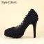 Sexy Black Rave Club Lace Flower Pearl Pumps 2021 14 cm Stiletto Heels Pointed Toe High Heels Pumps