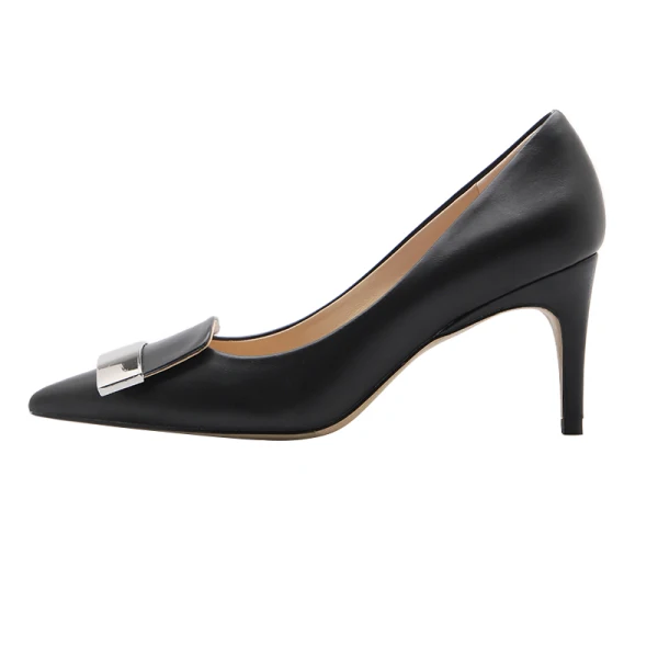 Chic / Beautiful OL Office Black Pumps 2021 Buckle 7 cm Stiletto Heels High Heels Pointed Toe Pumps