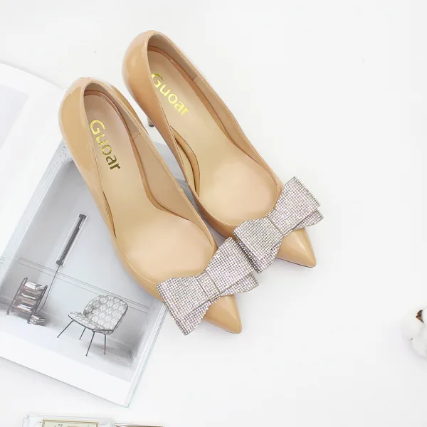 Charming Black Evening Party Rhinestone Bow Pumps 2021 12 cm Stiletto Heels High Heels Pointed Toe Pumps