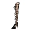Sexy Beige Rave Club Lace-up Pierced Womens Sandals 2021 11 cm Stiletto Heels Open / Peep Toe High Heels