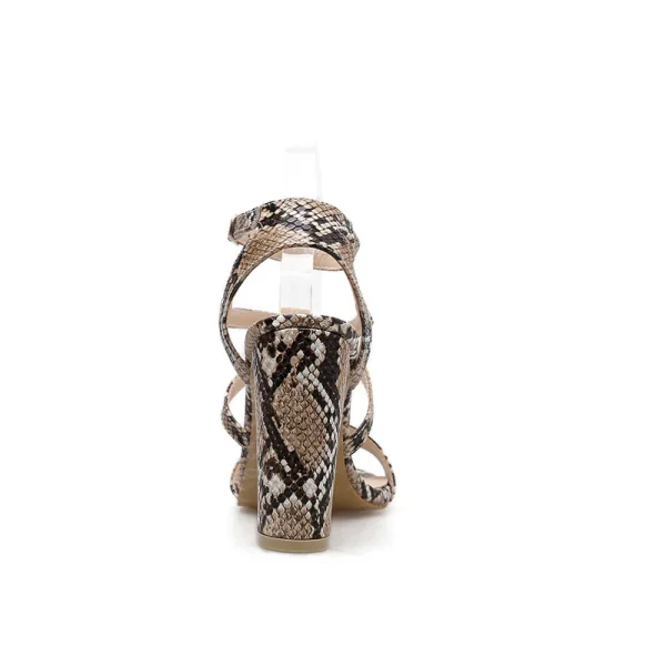 Fashion White Street Wear Snakeskin Print Womens Sandals 2021 Ankle Strap 10 cm Thick Heels Open / Peep Toe High Heels