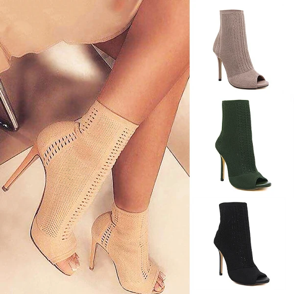 Chic / Beautiful Dark Green Casual Pierced Knitting Womens Sandals 2021 11 cm Stiletto Heels Open / Peep Toe High Heels Sandals