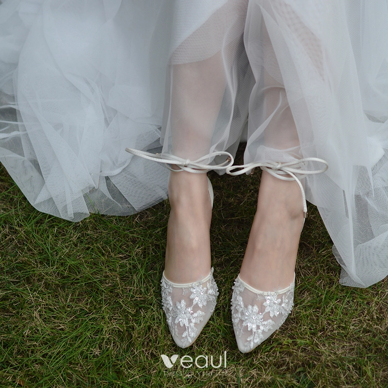 Gama Alta Blanco Transparentes Con Encaje Flor Zapatos de novia