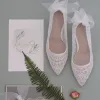 Charming White See-through Wedding Shoes 2021 Bow Lace Flower 7 cm Stiletto Heels Pointed Toe Wedding High Heels Pumps