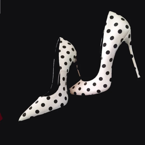 Chic / Beautiful Prom Ivory Spotted Pumps 2021 Satin 12 cm Stiletto Heels Pointed Toe High Heels Pumps