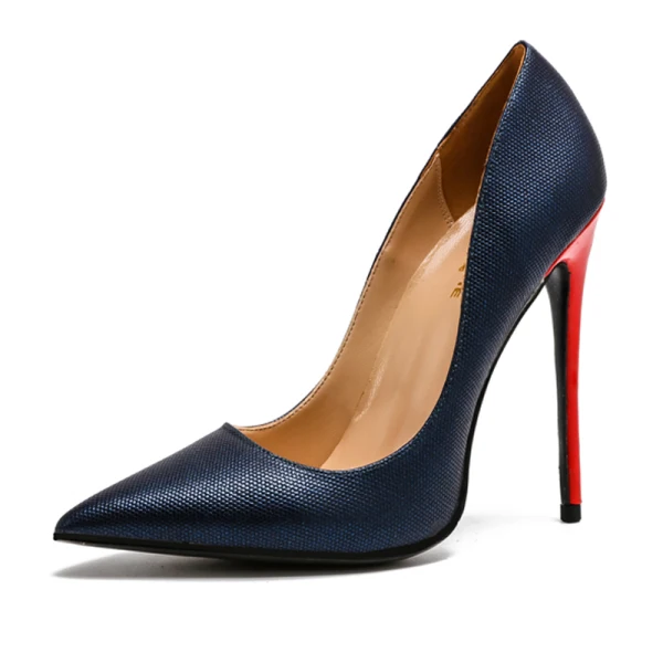 Fashion Navy Blue Cocktail Party Pumps 2021 Leather 12 cm Stiletto Heels High Heels Pointed Toe Pumps