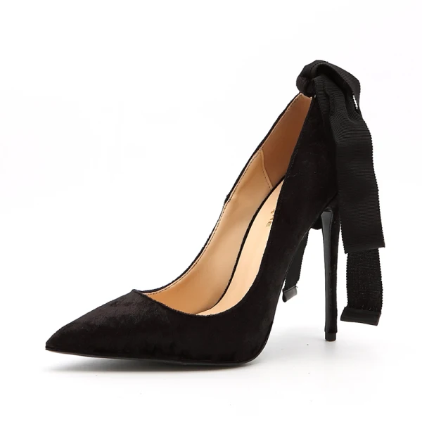 Fashion Black Evening Party Suede Pumps 2021 Leather Ankle Strap 10 cm Stiletto Heels High Heels Pointed Toe Pumps