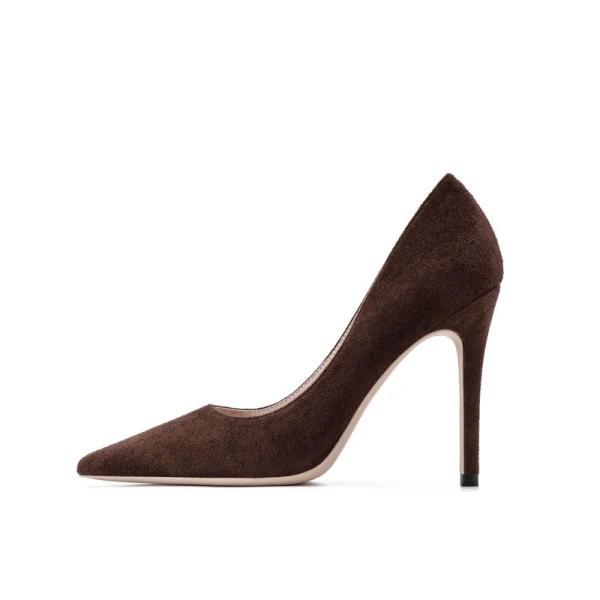 Schöne Burgunderrot Abend Leder Wildleder Pumps 2021 10 cm Stilettos Hochhackige Spitzschuh Pumps