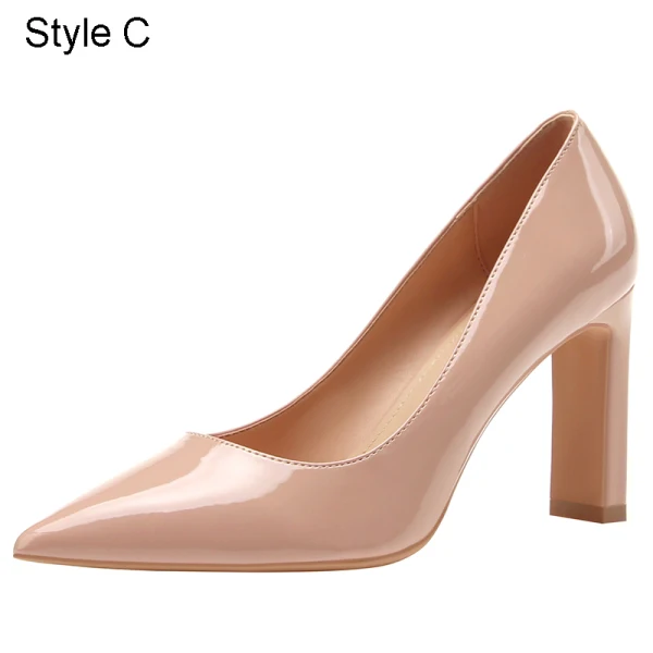 Mode Burgunderrot Leder Strassenmode Pumps 2021 Lackleder 7 cm Thick Heels Spitzschuh Hochhackige