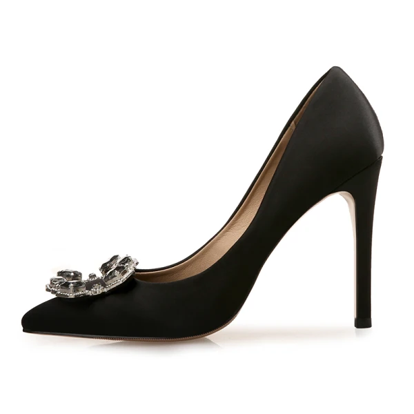 Mode Dunkelgrün Satin Ball Strass Pumps 2021 10 cm Stilettos Hochhackige Spitzschuh Pumps