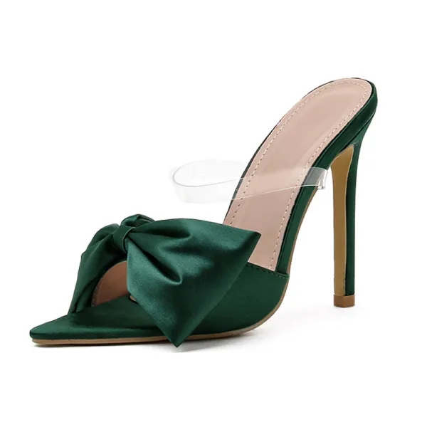 Sexy Dark Green Street Wear Bow Womens Sandals 2021 11 cm Stiletto Heels Open / Peep Toe High Heels Sandals