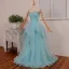 Chic / Beautiful Sky Blue Prom Dresses 2018 A-Line / Princess Rhinestone Sequins Cascading Ruffles Off-The-Shoulder Backless Sleeveless Floor-Length / Long Formal Dresses