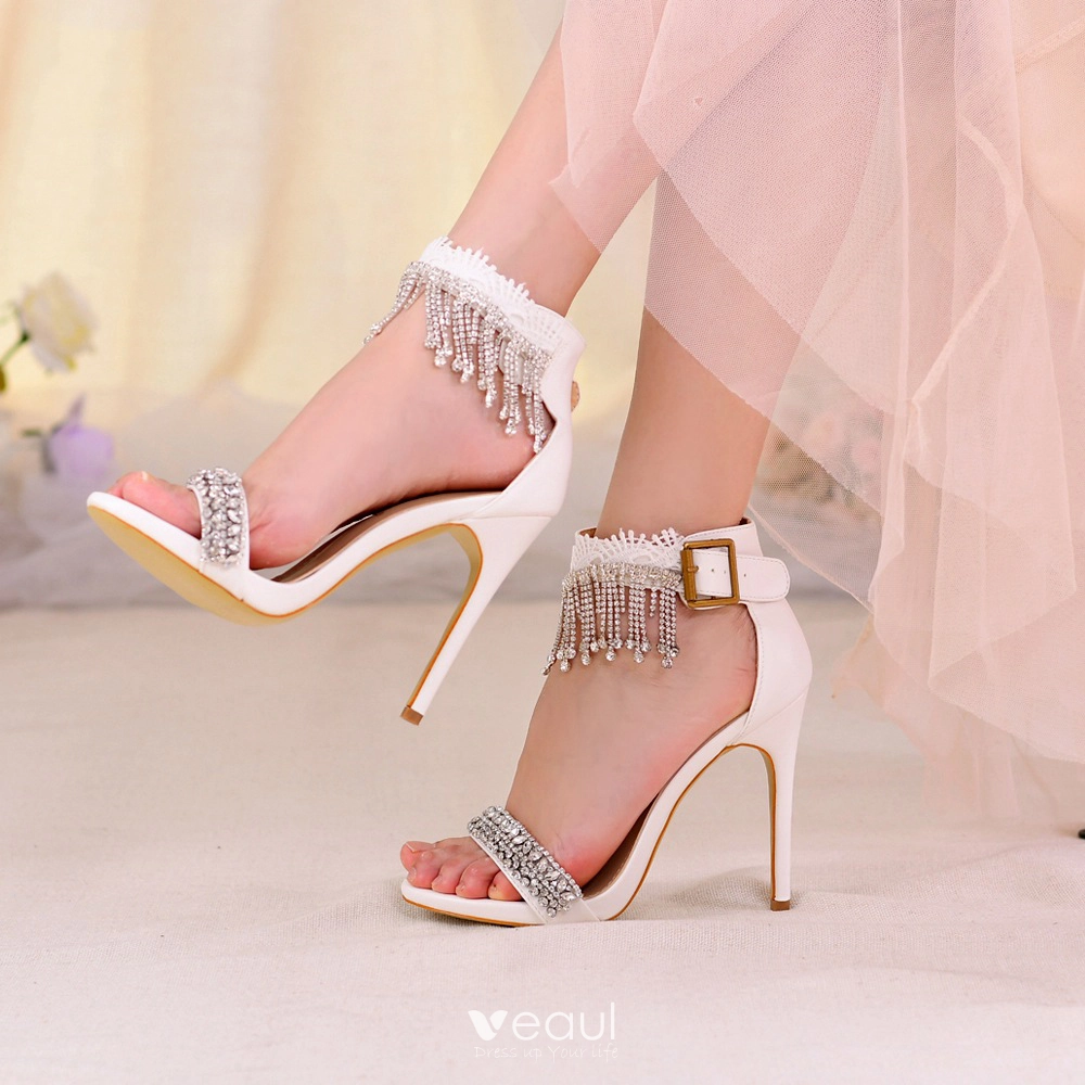 Amazon.com | Wedding Shoes High Heels 9Cm Stiletto Pointed Toe Rhinestones  Beaded Tassel Sandals Bridal Dress Shoes Plus Size Red High Heel Leather  Shoes,Red,4.5 | Sandals