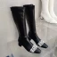 Mote Svart Gateklær Perle Kvinners støvler Midten Kalv 2021 5 cm Tykk Hæler Firkantetå Høyhælte Boots
