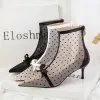 Sexy White Evening Party See-through Spotted Womens Boots 2021 Ankle High Heels 6 cm Stiletto Heels Pointed Toe Boots