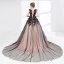 Chic / Beautiful Black Prom Dresses 2018 Ball Gown Appliques Lace V-Neck Sleeveless Chapel Train Formal Dresses