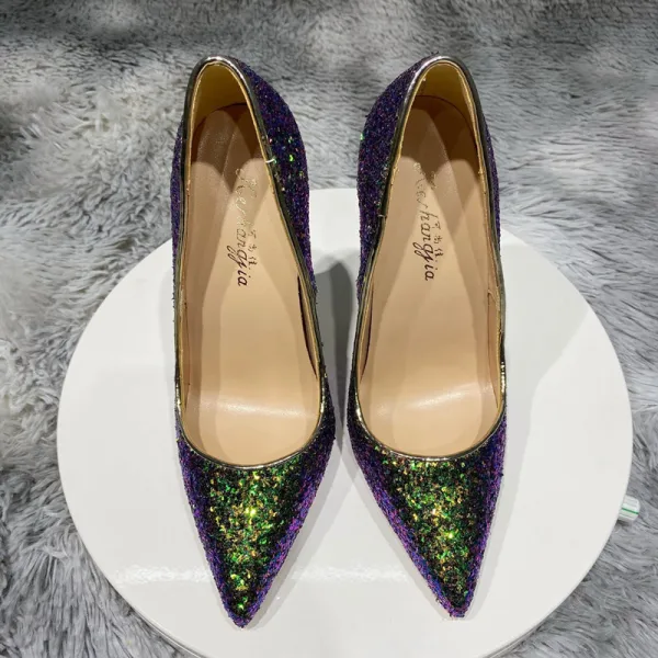 Sparkly Candy Pink Evening Party Sequins Pumps 2021 12 cm Stiletto Heels Pointed Toe High Heels Pumps