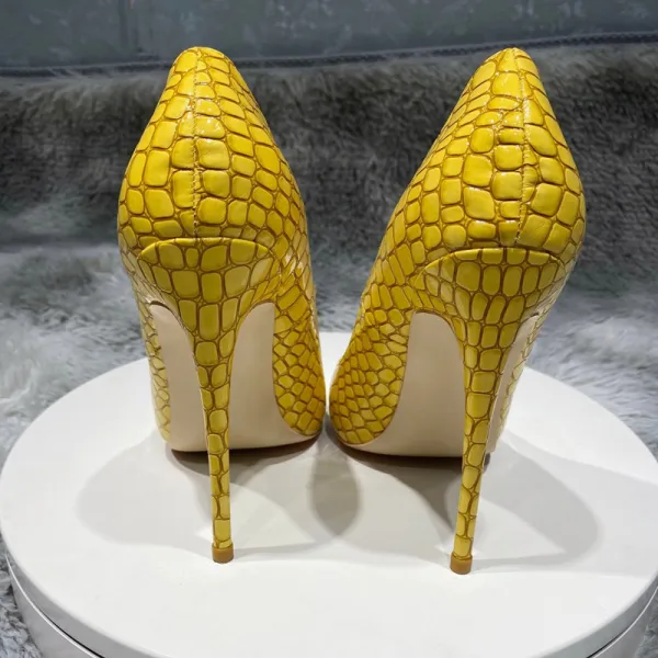 Chic / Beautiful Yellow Cocktail Party Snakeskin Print Pumps 2021 12 cm Stiletto Heels Pointed Toe Pumps High Heels