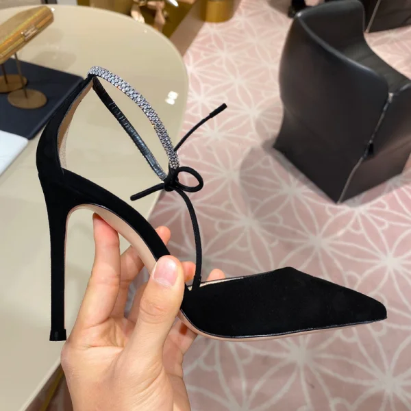 Sexy Red Cocktail Party Womens Sandals 2021 Rhinestone Ankle Strap 10 cm Stiletto Heels Pointed Toe Sandals High Heels
