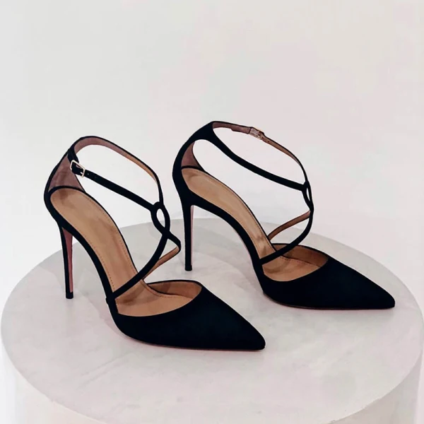 Sexy Black Cocktail Party X-Strap Womens Sandals 2021 10 cm Stiletto Heels Pointed Toe Sandals High Heels
