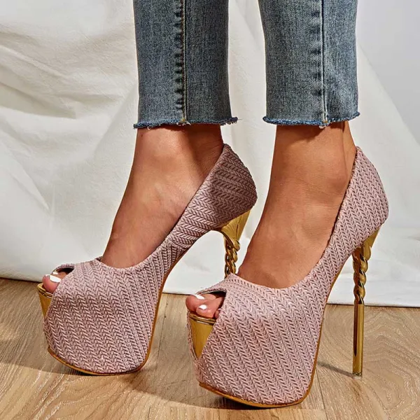 Sexy Rougissant Rose Cocktail Sandales Femme 2021 Imperméables 16 cm Super Talons Aiguilles Peep Toes / Bout Ouvert Sandales Talons Hauts