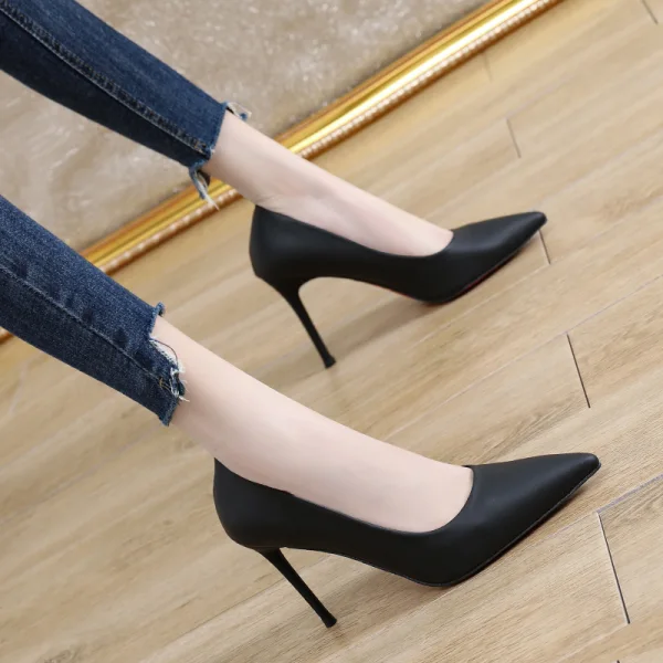 Simple Noire Bureau OL Escarpins 2021 9 cm Talons Aiguilles À Bout Pointu Escarpins Talons Hauts