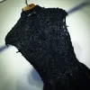 Schöne Schwarz Festliche Kleider Abendkleider 2017 Mit Spitze Blumen Perle Reißverschluss Ärmellos Kurze A Linie