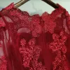 Chic / Beautiful Red Formal Dresses Evening Dresses  2017 Lace Flower Strappy Scoop Neck 1/2 Sleeves Short A-Line / Princess