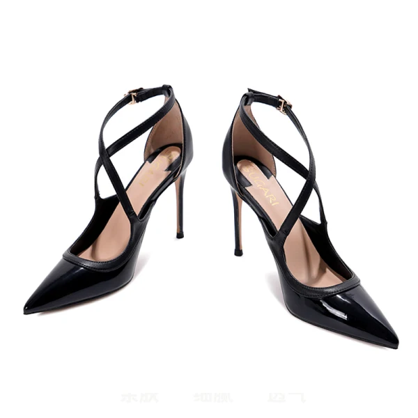 Sexy Champagne Cocktail Party Womens Sandals Leather 2021 X-Strap 8 cm Stiletto Heels Pointed Toe Sandals High Heels